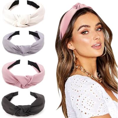 DRESHOW 4 stuks haarbanden voor vrouwen en meisjes, kunststof, geknoopt, mode, boho, grote haarspelden, antislip, haaraccessoires DRESHOW 4 stuks haarbanden voor vrouwen en meisjes, kunststof, geknoopt, mode, boho, grote haarspelden, antislip, haaraccessoires