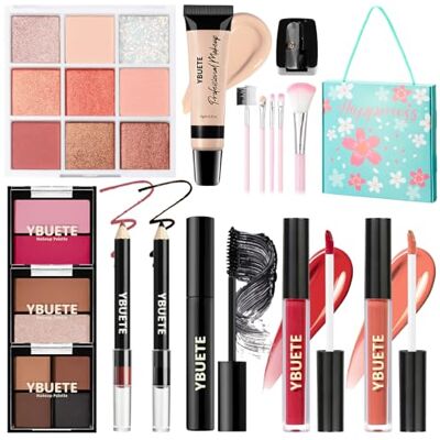 YBUETE Draagbare reismake-upset voor tieners, meisjes, vrouwen Voor beginners en professionals Met foundationpalet, oogschaduw, lippenstift, eyeliner, mascara YBUETE Draagbare reismake-upset voor tieners, meisjes, vrouwen Voor beginners en professionals Met foundationpalet, oogschaduw, lippenstift, eyeliner, mascara