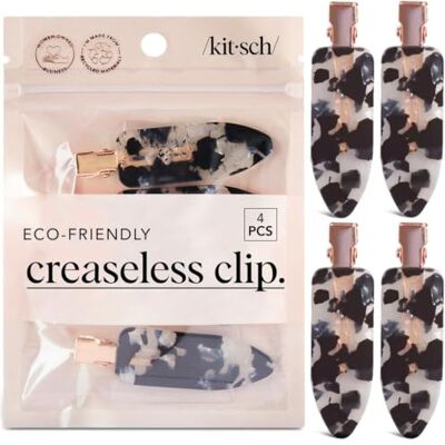 Kitsch Set van 4 kreukvrije haarspelden voor dames, zwart terrazzo Kreukvrije haarklemmen voor styling, pony, make-up, gezichtswassen, gerecycled acryl Kitsch Set van 4 kreukvrije haarspelden voor dames, zwart terrazzo Kreukvrije haarklemmen voor styling, pony, make-up, gezichtswassen, gerecycled acryl