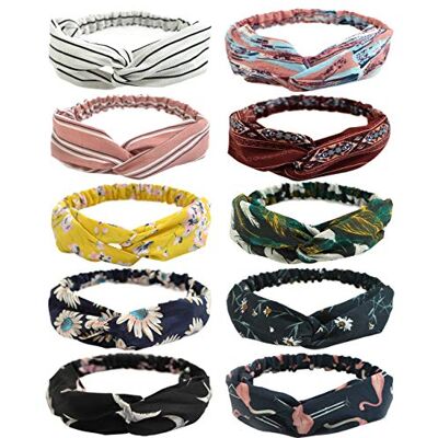 DRESHOW Boho haarband voor vrouwen, vintage, bloemen, bedrukt, criss cros, geknoopt, elastisch, haarband, elastisch, haarband, twisted, schattig, 10 stuks DRESHOW Boho haarband voor vrouwen, vintage, bloemen, bedrukt, criss cros, geknoopt, elastisch, haarband, elastisch, haarband, twisted, schattig, 10 stuks