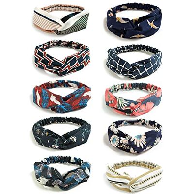 DRESHOW 10 stuks haarband voor vrouwen, boho, haarband, vintage, bloemen, bedrukt, elastisch, haaraccessoire DRESHOW 10 stuks haarband voor vrouwen, boho, haarband, vintage, bloemen, bedrukt, elastisch, haaraccessoire