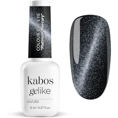 Kabos Cat Eye Nagellak, hybride, glitter, magnetisch, UV/LED, grijs, Gelike Platinum Mercury, 8 ml Kabos Cat Eye Nagellak, hybride, glitter, magnetisch, UV/LED, grijs, Gelike Platinum Mercury, 8 ml