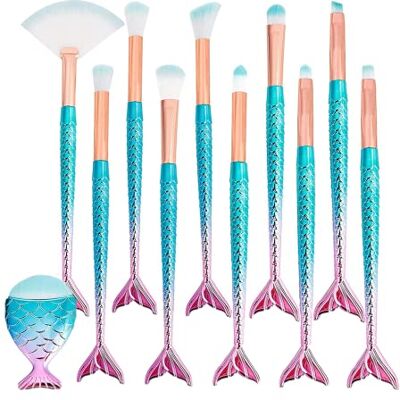 YIYAO Make-upkwastenset, 3D-make-upborstel in zeemeerminvorm, 11-delig, professionele make-upborstels voor foundation, poedercrème, blush, oogschaduw YIYAO Make-upkwastenset, 3D-make-upborstel in zeemeerminvorm, 11-delig, professionele make-upborstels voor foundation, poedercrème, blush, oogschaduw