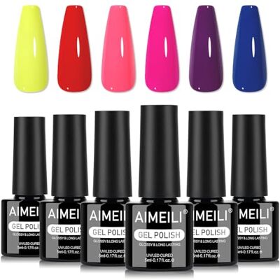 AIMEILI Gelnagellak, 6 kleuren, neon, lente, zomer, semi-permanent, soak-off, UV, LED, manicure, nail art, langdurig, 5 ml, set 95 AIMEILI Gelnagellak, 6 kleuren, neon, lente, zomer, semi-permanent, soak-off, UV, LED, manicure, nail art, langdurig, 5 ml, set 95