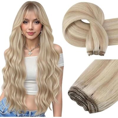 Easyouth haarextensies, echt haar, balayage, blond, geel, dubbel geweven, echt Remy-haar, #18/613, 1 stuk, 45,7 cm, 100 g Easyouth haarextensies, echt haar, balayage, blond, geel, dubbel geweven, echt Remy-haar, #18/613, 1 stuk, 45,7 cm, 100 g