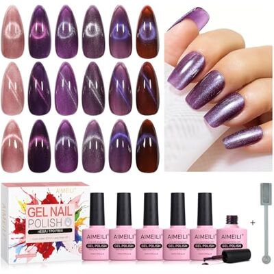 AIMEILI 10 ml magnetische gel, nagellak met magnetische steel, 6 stuks, keramiek, kattenoog, gel, nagellak, UV, LED, nail art, manicure, pedicure, eenvoudig aan te brengen, 70 AIMEILI 10 ml magnetische gel, nagellak met magnetische steel, 6 stuks, keramiek, kattenoog, gel, nagellak, UV, LED, nail art, manicure, pedicure, eenvoudig aan te brengen, 70