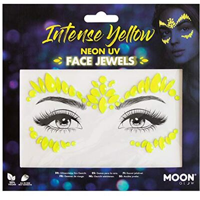 Moon Glow UV neon gezichtssieraden edelstenen gezicht lichaam edelstenen glitter oogmake-up stickers tijdelijke tattoo sieraden (intens) (geel, medium) Moon Glow UV neon gezichtssieraden edelstenen gezicht lichaam edelstenen glitter oogmake-up stickers tijdelijke tattoo sieraden (intens) (geel, medium)