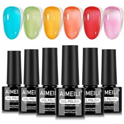 AIMEILI Gelnagellak, 6 kleuren, transparant, neon, gel, semi-permanent, soak-off, UV, LED, manicure, nail art, langdurig, 5 ml, set 93 AIMEILI Gelnagellak, 6 kleuren, transparant, neon, gel, semi-permanent, soak-off, UV, LED, manicure, nail art, langdurig, 5 ml, set 93