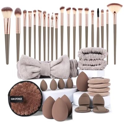 Vicloon 40 stuks hoogwaardige professionele make-upkwasten voor foundation, poeder, concealer, oogschaduw, blush, comfortabel, koffie Vicloon 40 stuks hoogwaardige professionele make-upkwasten voor foundation, poeder, concealer, oogschaduw, blush, comfortabel, koffie