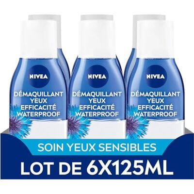 NIVEA Oogmake-up remover Waterproof werkzaamheid Oog- & wimperverzorging Kalmeert en reinigt zacht Korenbloem & Zuiverd water Twee-fase formule Vegan Alle huidtypes 6 x 125 ml NIVEA Oogmake-up remover Waterproof werkzaamheid Oog- & wimperverzorging Kalmeert en reinigt zacht Korenbloem & Zuiverd water Twee-fase formule Vegan Alle huidtypes 6 x 125 ml