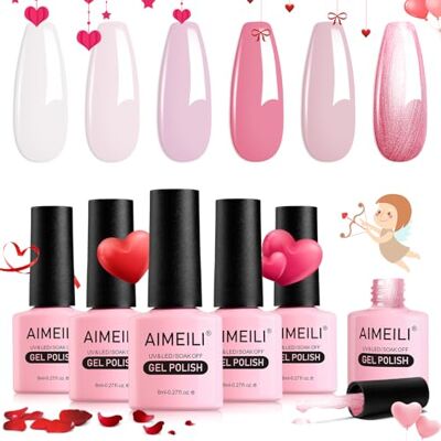 AIMEILI 8 ml nagellakset, 6 kleuren, Valentijnsdag, glitter, rood, gelnagellak, uv-/led-nagellak, voor manicuresalon, knutselen, thuis, cadeauset 64 AIMEILI 8 ml nagellakset, 6 kleuren, Valentijnsdag, glitter, rood, gelnagellak, uv-/led-nagellak, voor manicuresalon, knutselen, thuis, cadeauset 64