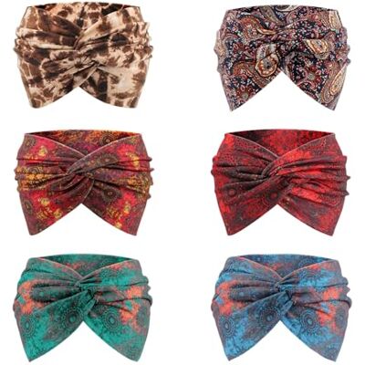 DRESHOW 6 stuks brede haarbanden voor vrouwen, tulband, boho, elastische haarbanden, haaraccessoires met gedraaide knopen DRESHOW 6 stuks brede haarbanden voor vrouwen, tulband, boho, elastische haarbanden, haaraccessoires met gedraaide knopen