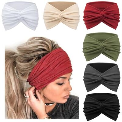 DRESHOW 6 stuks brede haarbanden voor vrouwen, tulband, boho, elastische haarbanden, haaraccessoires met gedraaide knopen XL DRESHOW 6 stuks brede haarbanden voor vrouwen, tulband, boho, elastische haarbanden, haaraccessoires met gedraaide knopen XL