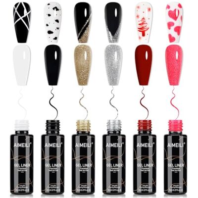 AIMEILI 6 Kleuren Glitter Liner Gel Nail Art UV Gel Nagellak voor lijnschilderen, Franse manicure, 8 ml AIMEILI 6 Kleuren Glitter Liner Gel Nail Art UV Gel Nagellak voor lijnschilderen, Franse manicure, 8 ml