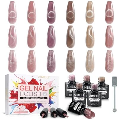 AIMEILI Gelnagellak, 6 kleuren, magnetisch, met staaf, holografische kattenoog, semi-permanent, soak-off, UV, LED, manicure, nail art, langdurig, 5 ml, set 104 AIMEILI Gelnagellak, 6 kleuren, magnetisch, met staaf, holografische kattenoog, semi-permanent, soak-off, UV, LED, manicure, nail art, langdurig, 5 ml, set 104