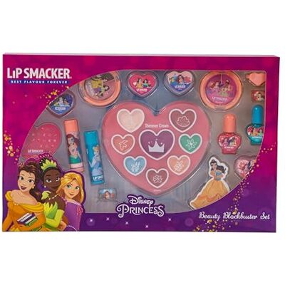 Lip Smacker Disney Princess Blockbuster Set, alles-in-één make-upset met lippenbalsems, lipglosss, glinsterende crèmes en lak, haaraccessoires en make-up inbegrepen Lip Smacker Disney Princess Blockbuster Set, alles-in-één make-upset met lippenbalsems, lipglosss, glinsterende crèmes en lak, haaraccessoires en make-up inbegrepen