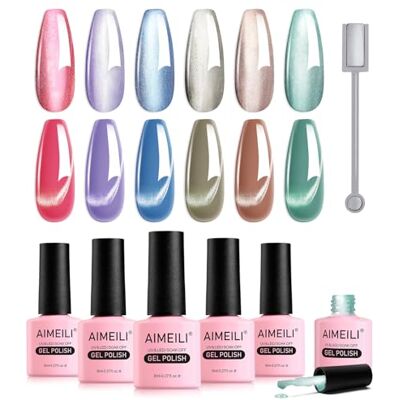 AIMEILI 9D Magnetische gelnagellak met magnetische staaf, 6 stuks, Moonlight Keramisch Cat Eye Gelnagellak, uv of led, nagelkunst, manicure, pedicure, eenvoudig aan te brengen 8 ml Geschenkdoos 60 AIMEILI 9D Magnetische gelnagellak met magnetische staaf, 6 stuks, Moonlight Keramisch Cat Eye Gelnagellak, uv of led, nagelkunst, manicure, pedicure, eenvoudig aan te brengen 8 ml Geschenkdoos 60