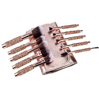 MengH-SHOP Professionele make-upkwastenset, praktische make-upkwastenset met diamantinleg voor oogschaduw, concealer, eyeliner, 10 stuks MengH-SHOP Professionele make-upkwastenset, praktische make-upkwastenset met diamantinleg voor oogschaduw, concealer, eyeliner, 10 stuks