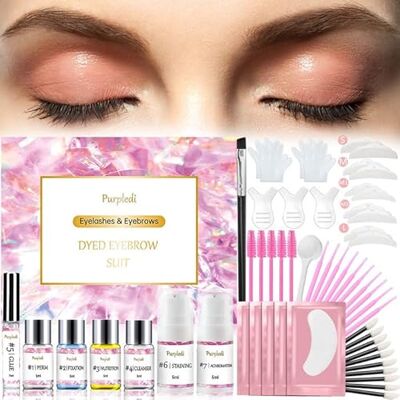 Purpledi Wimper- en wenkbrauwvergrotingsset, wenkbrauwverfset, 2-in-1 wimperset, Perm wimperset, permanente wimpers, wimperkruller, lotion voor meisjes Purpledi Wimper- en wenkbrauwvergrotingsset, wenkbrauwverfset, 2-in-1 wimperset, Perm wimperset, permanente wimpers, wimperkruller, lotion voor meisjes