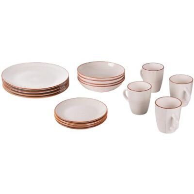 Cofan Handbeschilderd keramisch servies in steenkleur, 16-delige set, vaatwasmachinebestendig, magnetron- en ovenbestendig Cofan Handbeschilderd keramisch servies in steenkleur, 16-delige set, vaatwasmachinebestendig, magnetron- en ovenbestendig