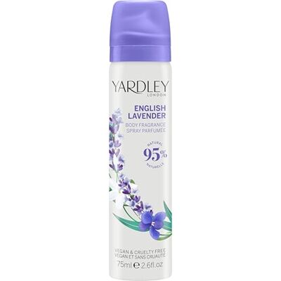 Yardley London Engelse Lavendel Body Spray, 75 ml, 1 stuk Floral Body Mist met noten van geranium en jasmijn, lavendelgeur, 95% natuurlijk, veganistisch en dierproefvrij Yardley London Engelse Lavendel Body Spray, 75 ml, 1 stuk Floral Body Mist met noten van geranium en jasmijn, lavendelgeur, 95% natuurlijk, veganistisch en dierproefvrij