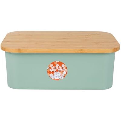 Cofan Broodtrommel met bamboedeksel, deksel en snijplank, kleur: wit, zwart of groen met hout, grote inhoud van 6,5 liter, minimalistisch design, houdt brood vers (worm Cofan Broodtrommel met bamboedeksel, deksel en snijplank, kleur: wit, zwart of groen met hout, grote inhoud van 6,5 liter, minimalistisch design, houdt brood vers (worm