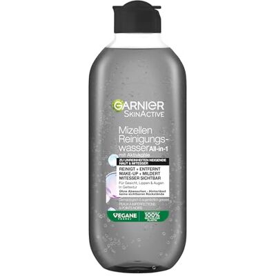 Garnier Hautklar Micellair Reinigingswater Houtskool 400 ml Met actieve kool en salicylzuur, reinigt de huid, vermindert mee-eters, lichte huid Garnier Hautklar Micellair Reinigingswater Houtskool 400 ml Met actieve kool en salicylzuur, reinigt de huid, vermindert mee-eters, lichte huid