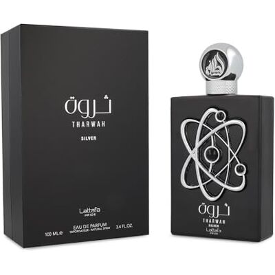 Lattafa Parfums Tharwah Silver EDP 100 ml Menthe, bergamote, sauge sclarée, lavande, bois de cèdre, musc, vétiver, jasmin Lattafa Parfums Tharwah Silver EDP 100 ml Menthe, bergamote, sauge sclarée, lavande, bois de cèdre, musc, vétiver, jasmin
