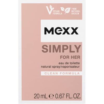 Mexx Simply for Her Eau de toilette voor dames, frisse en bloemige geur, natuurlijke veganistische formule, glazen fles, 20 ml Mexx Simply for Her Eau de toilette voor dames, frisse en bloemige geur, natuurlijke veganistische formule, glazen fles, 20 ml