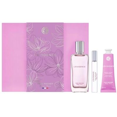 Yves Rocher L'Evidence Cadeauset voor dames: eau de parfum 50 ml, handcrème 30 ml en 8 ml eau de parfum, stralende neo-chyprus-geur met magnolia, perzik en patchoeli Yves Rocher L'Evidence Cadeauset voor dames: eau de parfum 50 ml, handcrème 30 ml en 8 ml eau de parfum, stralende neo-chyprus-geur met magnolia, perzik en patchoeli