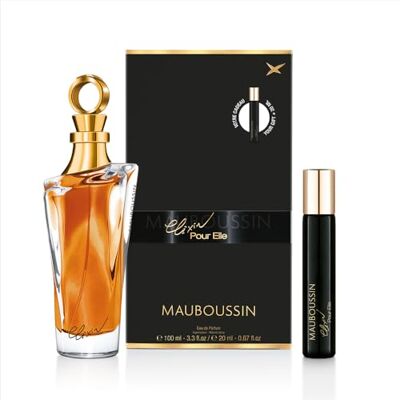 Mauboussin Elixir Pour Elle 100 ml (3,3 fl oz) + 20 ml reisspray (0,67 fl oz) Eau de Parfum voor dames Floral & Oriental parfum Mauboussin Elixir Pour Elle 100 ml (3,3 fl oz) + 20 ml reisspray (0,67 fl oz) Eau de Parfum voor dames Floral & Oriental parfum