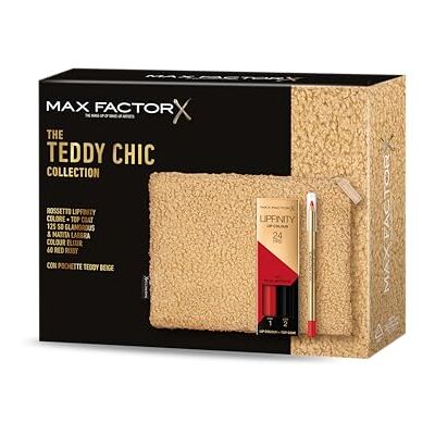 Max Factor , Teddy Chic Cadeauset voor dames, zachte stoffen zakje met lippenstift 125 So Glamorous + Colour Elixir lippenstift 60 robijnrood Max Factor , Teddy Chic Cadeauset voor dames, zachte stoffen zakje met lippenstift 125 So Glamorous + Colour Elixir lippenstift 60 robijnrood