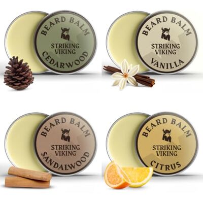 Viking , Baardbalsem voor heren, keuze uit 4 geuren van vanille, sandelhout, citrusvruchten en cederhout, stijlen en voorwaarden met natuurlijke sheaboter Viking , Baardbalsem voor heren, keuze uit 4 geuren van vanille, sandelhout, citrusvruchten en cederhout, stijlen en voorwaarden met natuurlijke sheaboter