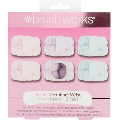 Brushworks 3 paar pastelkleurige microvezel polswasstrips Brushworks 3 paar pastelkleurige microvezel polswasstrips