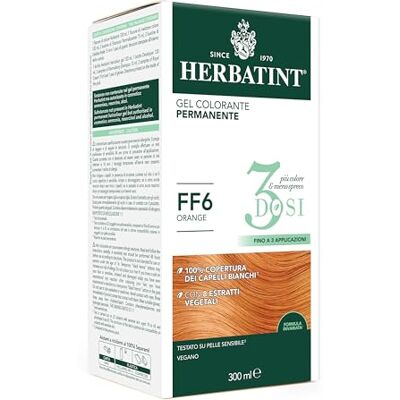 Herbatint Permanente kleurgel, 300 ml, FF6 oranje, zonder ammoniak, voor de gevoelige huid, 100% dekking van wit haar, met 8 biologische natuurlijke extracten Herbatint Permanente kleurgel, 300 ml, FF6 oranje, zonder ammoniak, voor de gevoelige huid, 100% dekking van wit haar, met 8 biologische natuurlijke extracten