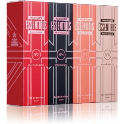 Milton Essentials Quad Pack for Her 4 x 50 ml Ladies Perfume Set (No2, No4, No6, No8) Parfum voor Vrouwen Cadeauset Langdurige Luxe Eau de Parfum voor Vrouwen Made in England Milton Essentials Quad Pack for Her 4 x 50 ml Ladies Perfume Set (No2, No4, No6, No8) Parfum voor Vrouwen Cadeauset Langdurige Luxe Eau de Parfum voor Vrouwen Made in England