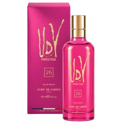 Ulric de Varens UDV Prestige 26 Dupe Eau de Parfum voor dames, 100 ml Fruitige bloesem, mango, jasmijn, wierook en patchoeli, hoge concentratie, zachte rand, gemaakt in Frankrijk Ulric de Varens UDV Prestige 26 Dupe Eau de Parfum voor dames, 100 ml Fruitige bloesem, mango, jasmijn, wierook en patchoeli, hoge concentratie, zachte rand, gemaakt in Frankrijk