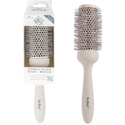 So Eco Ronde thermische keramische borstel voor middellang haar, handvat van duurzaam bioplastic en 43 mm gerecyclede kunststof spelden So Eco Ronde thermische keramische borstel voor middellang haar, handvat van duurzaam bioplastic en 43 mm gerecyclede kunststof spelden