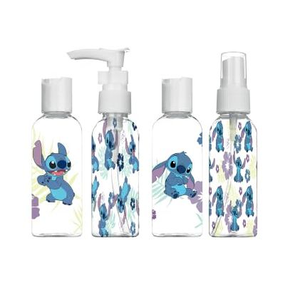 Disney Stitch Bekerset – lege reisflessen – 4 stuks – ideaal voor reizen in het vliegtuig – 100 ml, paars, blauw, klein formaat, bekerset Disney Stitch Bekerset – lege reisflessen – 4 stuks – ideaal voor reizen in het vliegtuig – 100 ml, paars, blauw, klein formaat, bekerset
