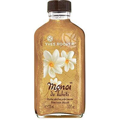 Yves Rocher , Monoï de Tahiti (100 ml): glitterolie voor het lichaam met de geur van Tiaré-bloemen, met plantaardige componenten Yves Rocher , Monoï de Tahiti (100 ml): glitterolie voor het lichaam met de geur van Tiaré-bloemen, met plantaardige componenten