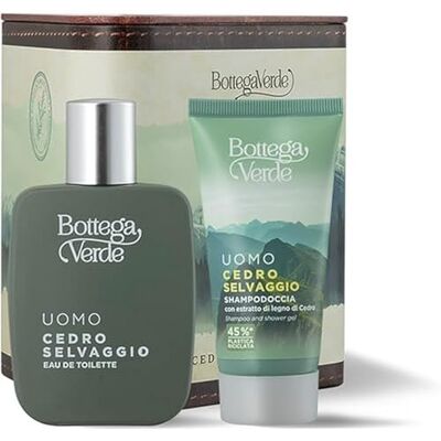 Bottega Verde Wilde ceder, cadeauset voor heren met eau de toilette 50 ml en doucheshampoo 50 ml, in elegante kist, cadeau-idee Bottega Verde Wilde ceder, cadeauset voor heren met eau de toilette 50 ml en doucheshampoo 50 ml, in elegante kist, cadeau-idee