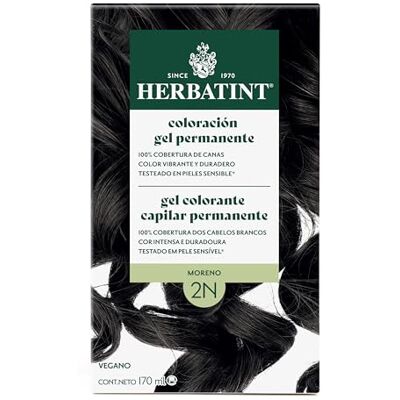 Herbatint Permanente gelkleur voor 2N bruin haar, 170 ml, ammoniakvrij, 100% dekking van wit haar, voor de gevoelige huid, met 8 biologische natuurlijke extracten Herbatint Permanente gelkleur voor 2N bruin haar, 170 ml, ammoniakvrij, 100% dekking van wit haar, voor de gevoelige huid, met 8 biologische natuurlijke extracten