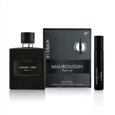 Mauboussin Pour Lui In Black 100 ml (3,3 Fl Oz) + 20 ml reisspray (0,67 Fl Oz) Eau de Parfum voor mannen houtachtige en oosterse geur Mauboussin Pour Lui In Black 100 ml (3,3 Fl Oz) + 20 ml reisspray (0,67 Fl Oz) Eau de Parfum voor mannen houtachtige en oosterse geur