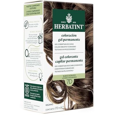 Herbatint Permanente haargel 7D goudblond, 170 ml, ammoniakvrij, optimale dekking van wit haar, met 8 biologische extracten, voor een langdurige en zachte kleur Herbatint Permanente haargel 7D goudblond, 170 ml, ammoniakvrij, optimale dekking van wit haar, met 8 biologische extracten, voor een langdurige en zachte kleur