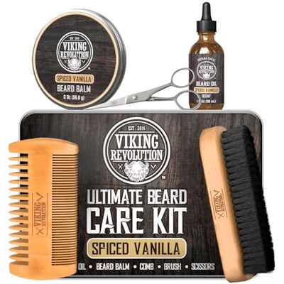 Viking Ultieme baardset met kruidige vanille verzorgingsset voor mannen met baardborstel, baardkam, baardbalsem, baardolie, baardschaar en snor geschenken Viking Ultieme baardset met kruidige vanille verzorgingsset voor mannen met baardborstel, baardkam, baardbalsem, baardolie, baardschaar en snor geschenken