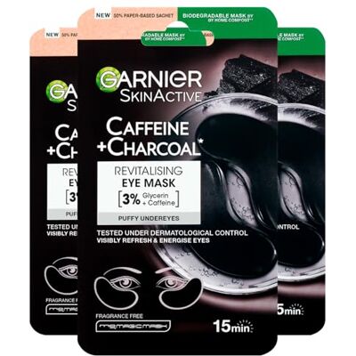 Garnier SkinActive Caffeine Charcoal Revitaliserend oogmasker voor alle huidtypes van biologisch afbreekbare stof – 3 toepassingen Garnier SkinActive Caffeine Charcoal Revitaliserend oogmasker voor alle huidtypes van biologisch afbreekbare stof – 3 toepassingen