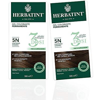 Herbatint Permanente kleurgel, 3 blikjes, 5N, lichtbruin, 2 x 300 ml Herbatint Permanente kleurgel, 3 blikjes, 5N, lichtbruin, 2 x 300 ml