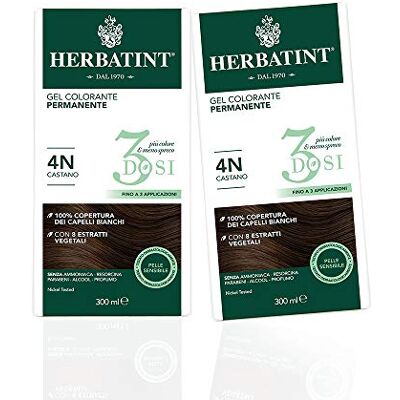 Herbatint Permanente kleurgel, 3 blikjes, 4N, kastanjebruin, 2 blikjes (2 x 300 ml) Herbatint Permanente kleurgel, 3 blikjes, 4N, kastanjebruin, 2 blikjes (2 x 300 ml)