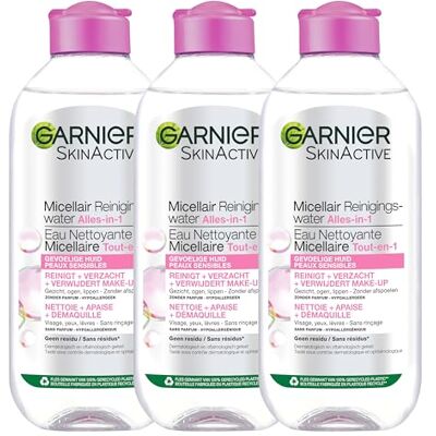 Garnier Skin Active Micellair reinigingswater voor de gevoelige huid, 3 x 400 ml, voordeelverpakking met micellair water Garnier Skin Active Micellair reinigingswater voor de gevoelige huid, 3 x 400 ml, voordeelverpakking met micellair water