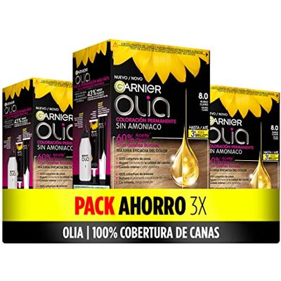 Garnier Olia 3 stuks permanente kleuring zonder ammoniak voor een aangename geur met bloemenoliën van natuurlijke oorsprong 8.0 lichtblond Garnier Olia 3 stuks permanente kleuring zonder ammoniak voor een aangename geur met bloemenoliën van natuurlijke oorsprong 8.0 lichtblond